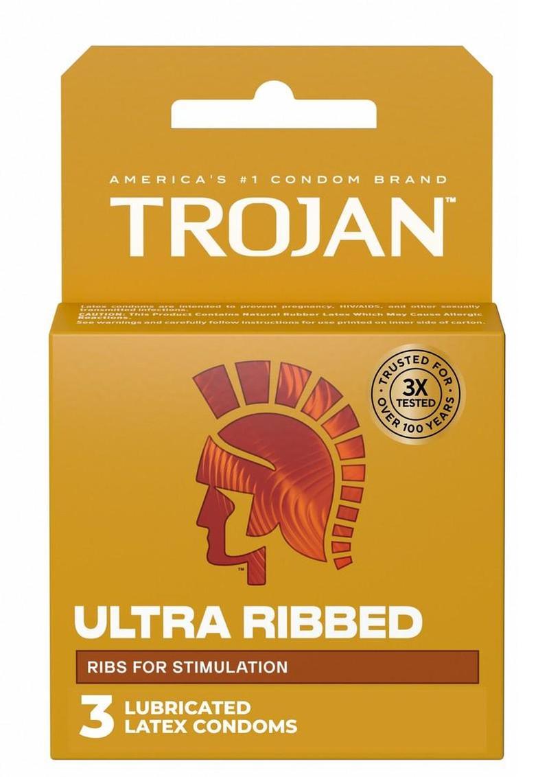 Trojan Condom Stimulations Ultra Ribbed Lubricated 3 Pack