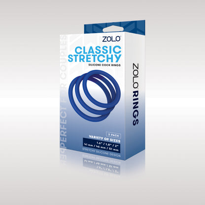 Zolo Stretchy Silicone Cock Ring 3pk packaging
