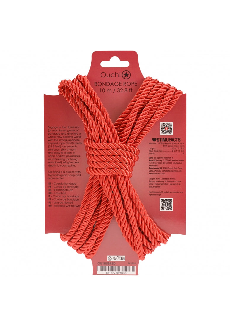 Ouch! - Bondage Rope - 10 Meter - Nylon - Red
