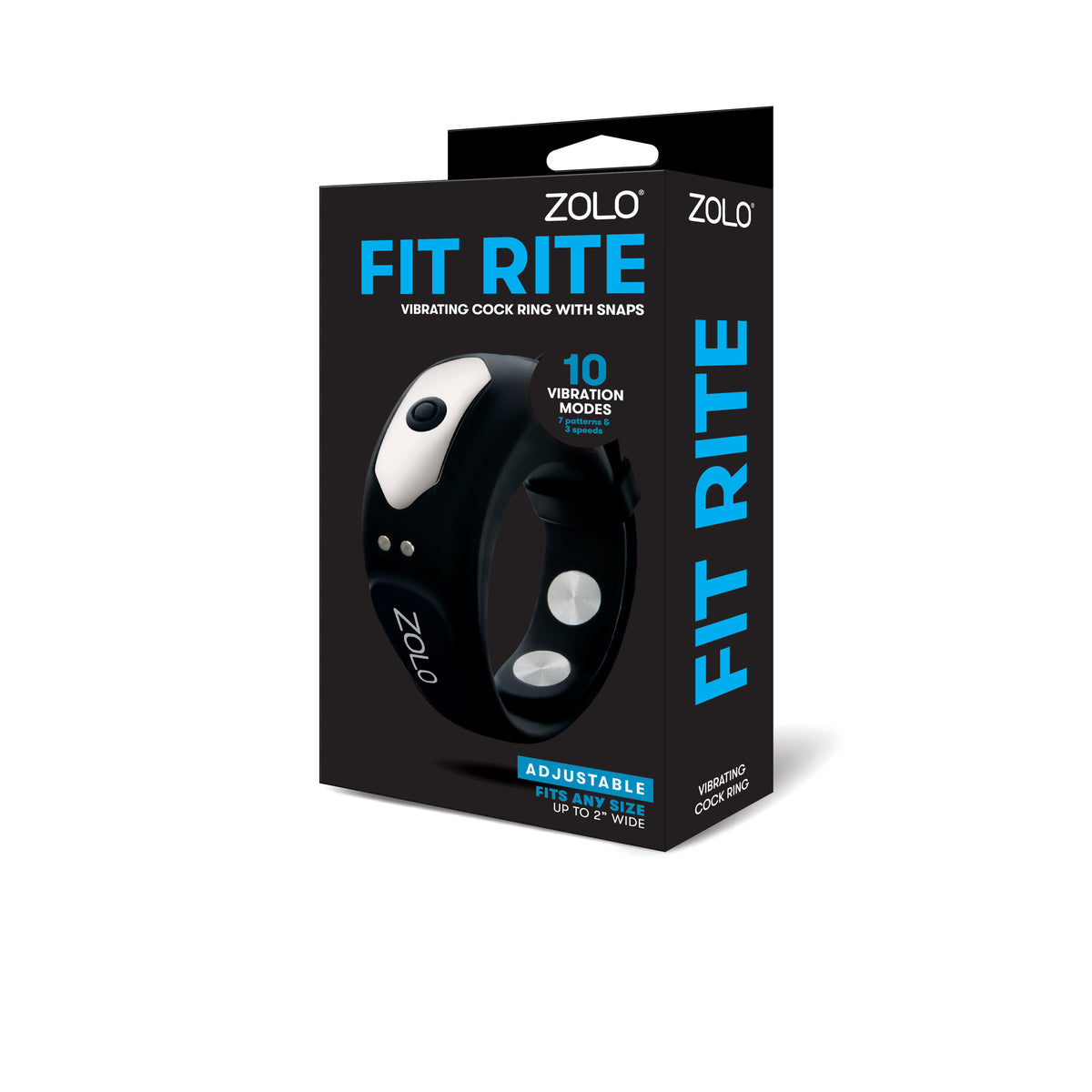 ZOLO FIT RITE ADJUSTABLE VIBRATING COCK RING W/ SNAPS packaging